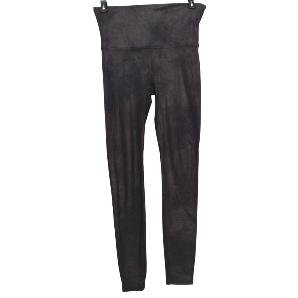 Spanx KR77 faux leather blk leggings women's size large Comfort support chic